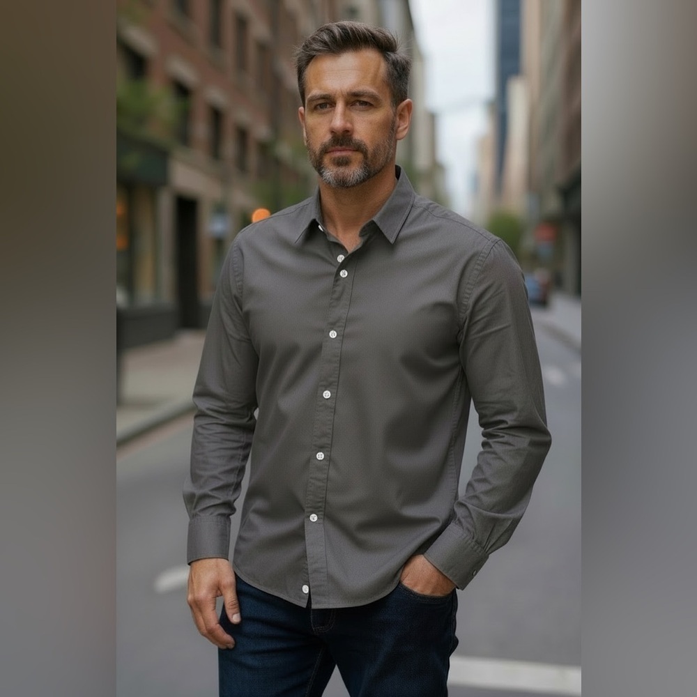 Untucked Mens Button Down Casual Shirt, medium weight, 100% cotton